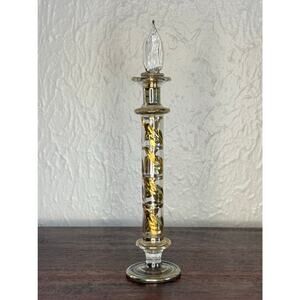 Egyptian Art Glass Perfume Bottle Clear Gold 1980s